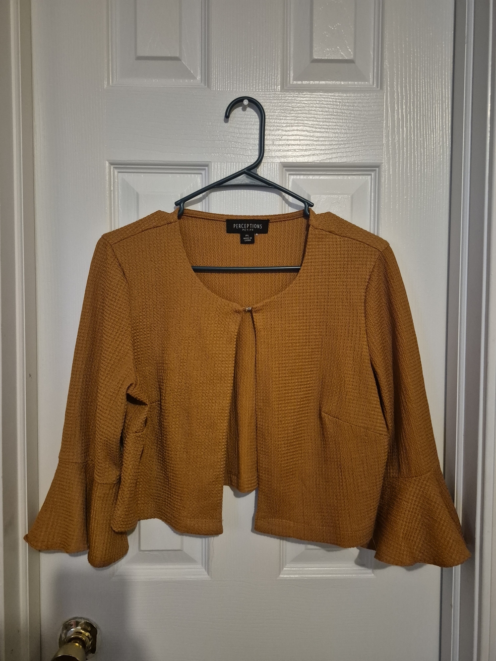 Perceptions Mustard Textured Bell-Sleeve Cardigan